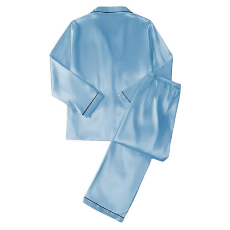 PJ Warehouse Sky Blue Satin Winter PJ with Black Piping - Image 4