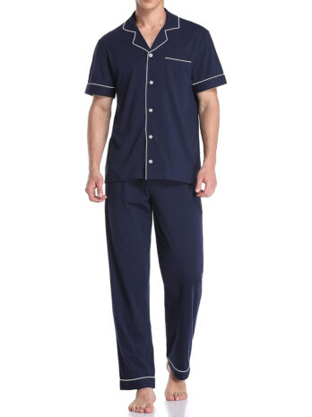 PJ Warehouse Men's Navy Mid Season Button Down PJ Set