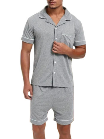 PJ Warehouse Men's Melange Grey Button Down Summer PJ Set