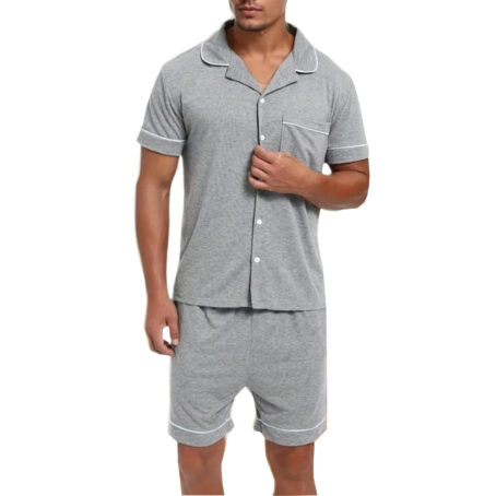PJ Warehouse Men's Melange Grey Button Down Summer PJ Set