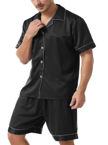 PJ Warehouse Men's Melange Black Button Down Summer PJ Set