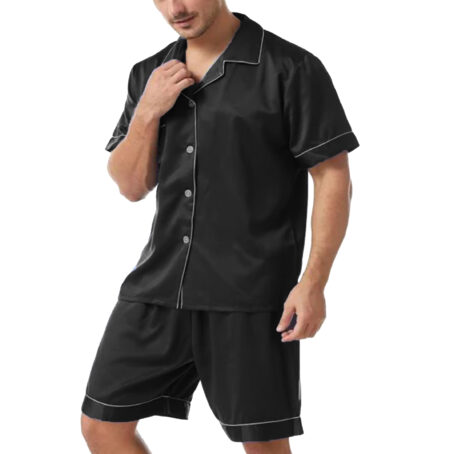 PJ Warehouse Men's Melange Black Button Down Summer PJ Set