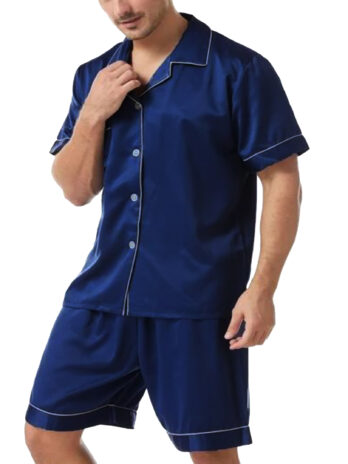 PJ Warehouse Men's Melange Navy Button Down Summer PJ Set