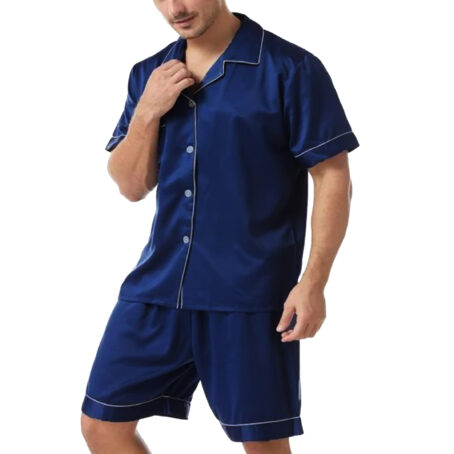 PJ Warehouse Men's Melange Navy Button Down Summer PJ Set