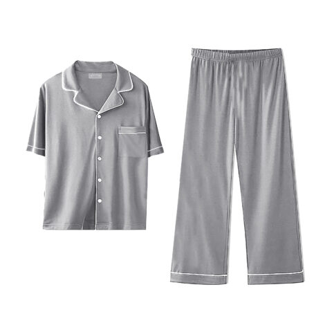 PJ Warehouse Men's Melange Grey Mid Season Button Down PJ Set - Image 4