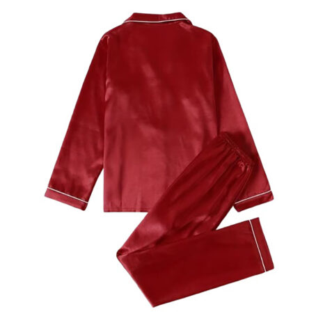 PJ Warehouse Ruby Red Satin Winter Pj with White Piping - Image 2
