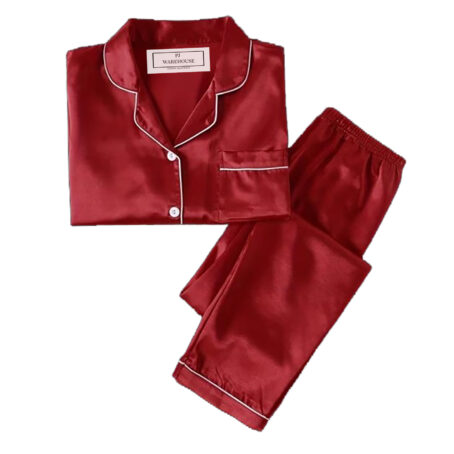 PJ Warehouse Ruby Red Satin Winter Pj with White Piping - Image 6