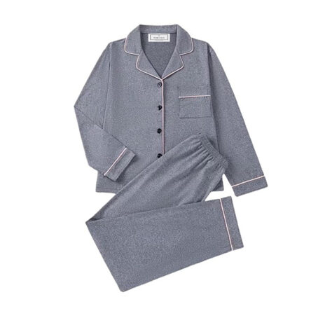 Grey Long Winter Pajama Set with Pink Piping - Image 3