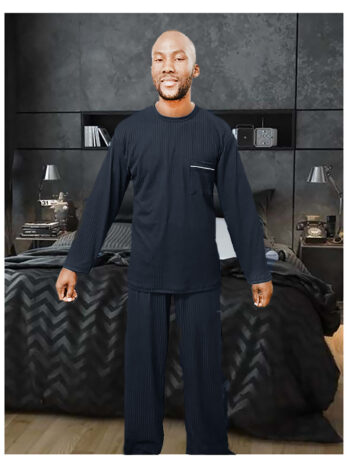 PJ Warehouse Mens Ribbed Winter Pj - Navy