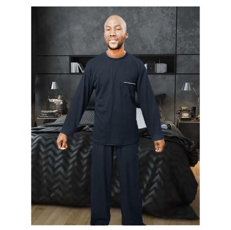 PJ Warehouse Mens Ribbed Winter Pj - Navy